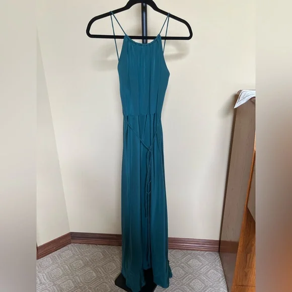 Leith Dress Maxi Long Gown 100% Silk Teal Size M - Picture 15 of 15